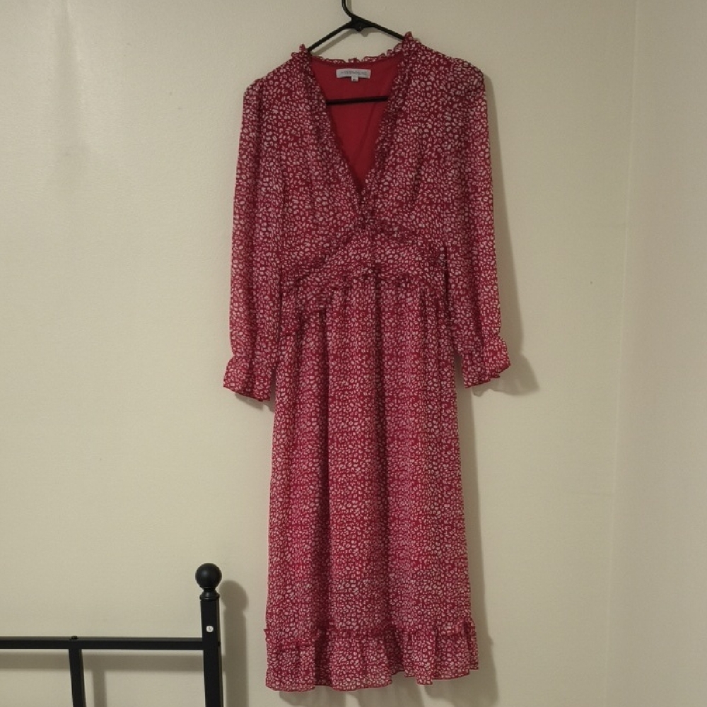 Chic Long Sleeve Red Floral Dress